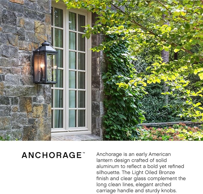 Hinkley Anchorage Large Wall Mount Outdoor Lantern - Aluminum, Clear Glass, Arched Carriage Handle, LED Included - Light Oiled Bronze Finish