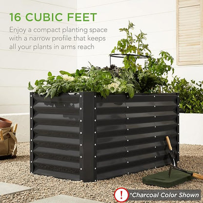 Best Choice Products 4x2x2ft Outdoor Metal Raised Garden Bed, Deep Root Planter Box for Vegetables, Flowers, Herbs w/ 119 Gallon Capacity - Wood Grain