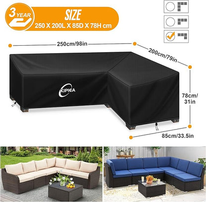 Kipiea Patio L-Shaped Furniture Sectional Sofa Covers, 420D Heavy-Duty Oxford Fabric Outdoor Sectional Cover with Windproof, Anti UV, No Tears, No Fading (Right Facing 98"x79"L x 33.5" D x 31" H)