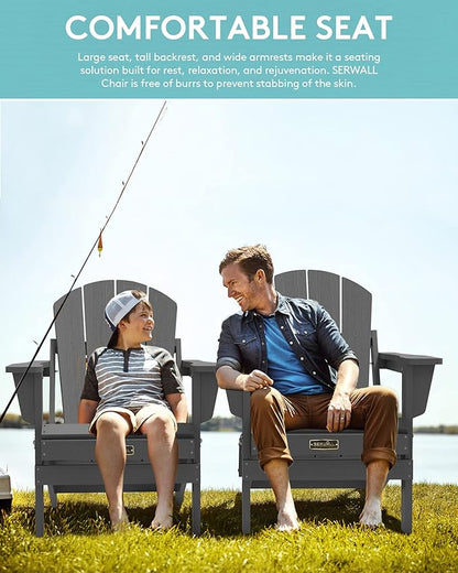 SERWALL Folding Adirondack Chair for Patio Garden Outdoors Fire Pit- (Folding Gray)