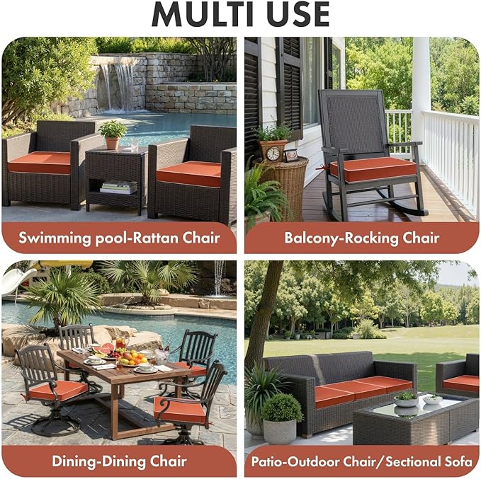 MIULEE Orange Outdoor Chair Cushions Set of 2, 22x22x3 Inch Waterproof Patio Seat Cushions for Outdoor Furniture Couch Sofa, 3 Year Color Fastness High Density Foam with Adjustable Ties