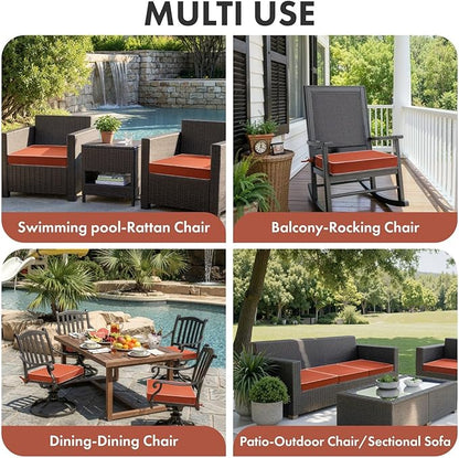 MIULEE Orange Outdoor Chair Cushions Set of 2, 24x24x4 Inch Waterproof Patio Seat Cushions for Outdoor Furniture Couch Sofa, 3 Year Color Fastness High Density Foam with Adjustable Ties