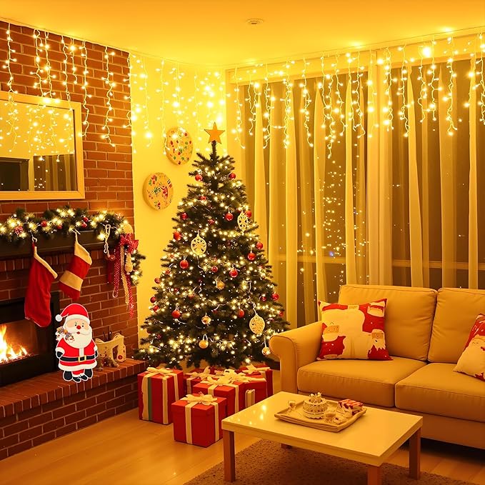 Icicle Lights for Outside 33ft 400 LED Icicle Christmas Lights Outdoor 8 Modes with 75 Drops, Plug in Christmas Light for House Party Holiday Fence Xmas Outside Indoor Decorations, Warm White