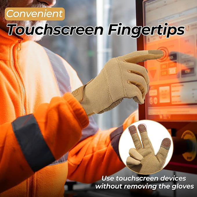 HANDLANDY Work Gloves for Men & Women, Utility Mechanic Working Gloves Touch Screen, Flexible Gardening Gloves for Yard