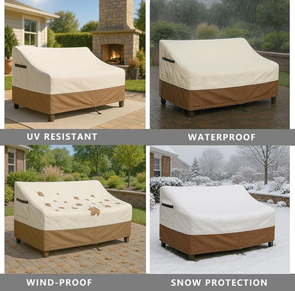 Outdoor Sofa Cover, Waterproof Patio Furniture Cover 58.3W x 32.7D x 31H inches Heavy Duty 600D Oxford Fabric Beige and Brown