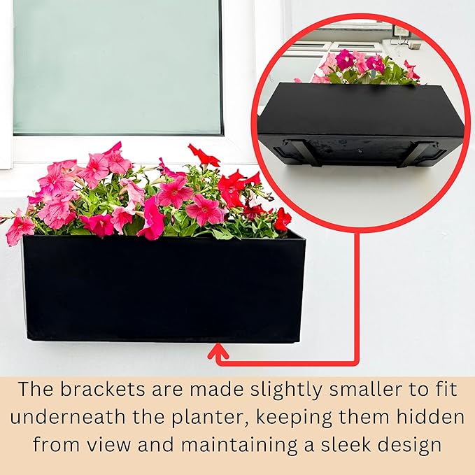 LaLaGreen Wall Hanging Planter Outdoor (4 Pack, 20 Inch) Wall Mounted Self Watering System Window Boxes with Bracket, Black Rectangular Plant Pot Flower Box Container Indoor Modern Herb Kitchen Decor