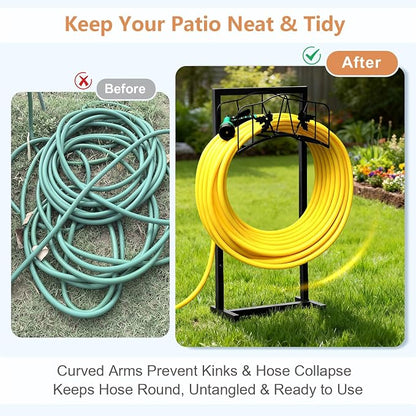 Skypatio Outdoor Garden Hose Holder, Heavy Duty Metal Water Hose Holder Holds 150ft Hoses Freestanding Hose Storage Stand with 4 Stakes, Rust-Resistant Hose Hanger for Outside