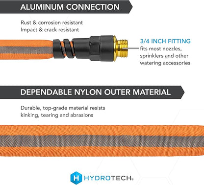 HydroTech FLATJACKET 5/8" 75 ft Flexible Garden Hose with Patented Force Control Technology - Kink-Free, Lightweight Design for Lawn Care, Gardening, Car Washing, and Outdoor Cleaning