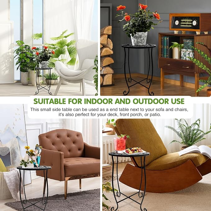 Fashion&cool Outdoor Side Tables for Small Space, 2 Pack Patio Side Table, Weather Resistant Metal Small Round Outdoor Side Table for Patio Yard Porch Balcony Garden Bedside, Plant Stand