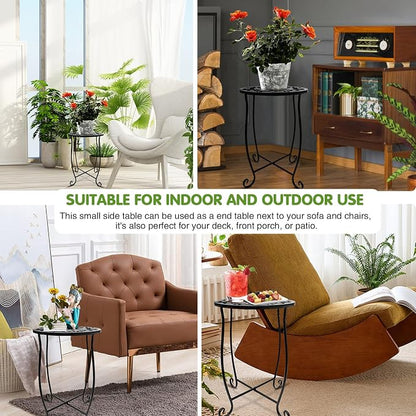 Fashion&cool Outdoor Side Tables for Small Space, 2 Pack Patio Side Table, Weather Resistant Metal Small Round Outdoor Side Table for Patio Yard Porch Balcony Garden Bedside, Plant Stand
