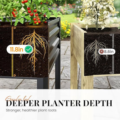 KING BIRD Large Raised Garden Bed with Legs & Storage Shelf Galvanized Elevated Planter Box for Backyard, Patio, Balcony, 400lb Capacity, Dark Grey 48×24×31.5 in