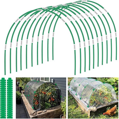 Greenhouse Hoops Grow Tunnel, 10 Sets of 8FT Long Garden Hoops for Raised Beds, Rust-Free Fiberglass Support Hoops Frame for Garden Netting, DIY Plant Support Garden Stakes for Row Cover, 60 Pcs