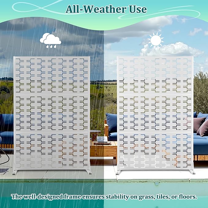Metal Privacy Screen Outdoor Privacy Screen, Freestanding Fence Panel for Outside, 72''H×47''W, Decorative Screen Panel for Backyard/Patio/Deck