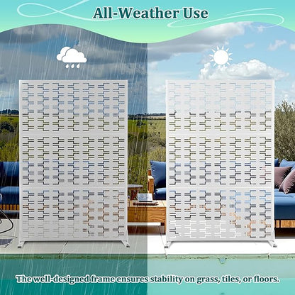 Metal Privacy Screen Outdoor Privacy Screen, Freestanding Fence Panel for Outside, 72''H×47''W, Decorative Screen Panel for Backyard/Patio/Deck