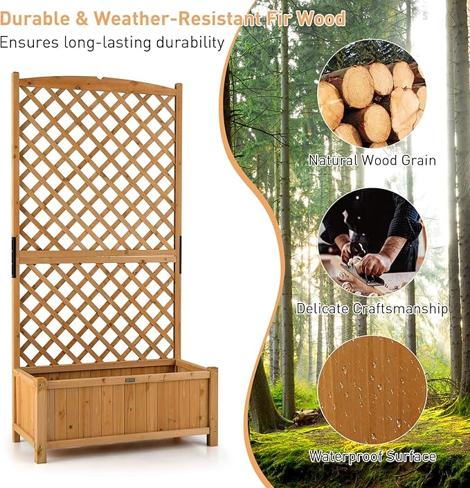 Giantex Planter Raised Bed with Trellis, 71" Wooden Garden Bed, High Trellis for Vine Plant Flower Climbing Pot Hanging, Indoor & Outdoor Planter Box for Yard, Garden, Balcony