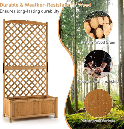 Giantex Planter Raised Bed with Trellis, 71" Wooden Garden Bed, High Trellis for Vine Plant Flower Climbing Pot Hanging, Indoor & Outdoor Planter Box for Yard, Garden, Balcony