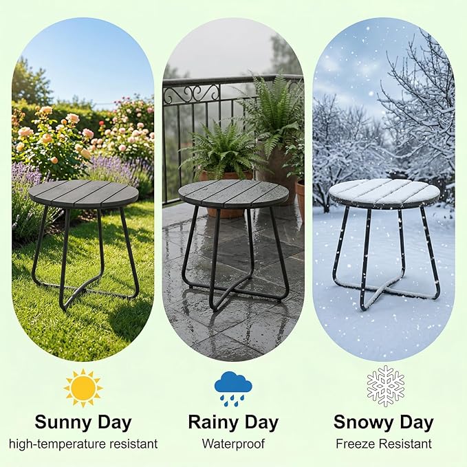 danpinera Outdoor Side Tables, HDPS Patio Table with Metal Legs, 18 Inch Outdoor Small Round Table for Garden, Backyard, Porch, Deck, Balcony, Poolside