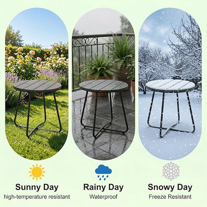 danpinera Outdoor Side Tables, HDPS Patio Table with Metal Legs, 18 Inch Outdoor Small Round Table for Garden, Backyard, Porch, Deck, Balcony, Poolside