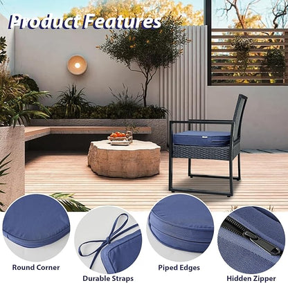 Outdoor Chair Cushions Set of 4 -Waterproof Outdoor Seat Cushions for Patio Furniture, Patio Chair Cushion with Handle and Ties, Round Out Door Chair Pads,17" x 16" x 2", Navy Blue