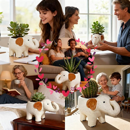 Large 9.1‘‘ Handmade Ceramic Elephant Planter Flower Pot with Drainage Hole for Succulents, Cactus, Air Plants | Indoor Outdoor Garden Patio Desk Home Decor | Gift for Plant Lovers