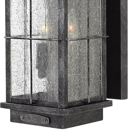 Hinkley Bingham Medium Wall Mount Outdoor Lantern - Aluminum, Clear Seedy Glass, Gas Light Style - Greystone Finish