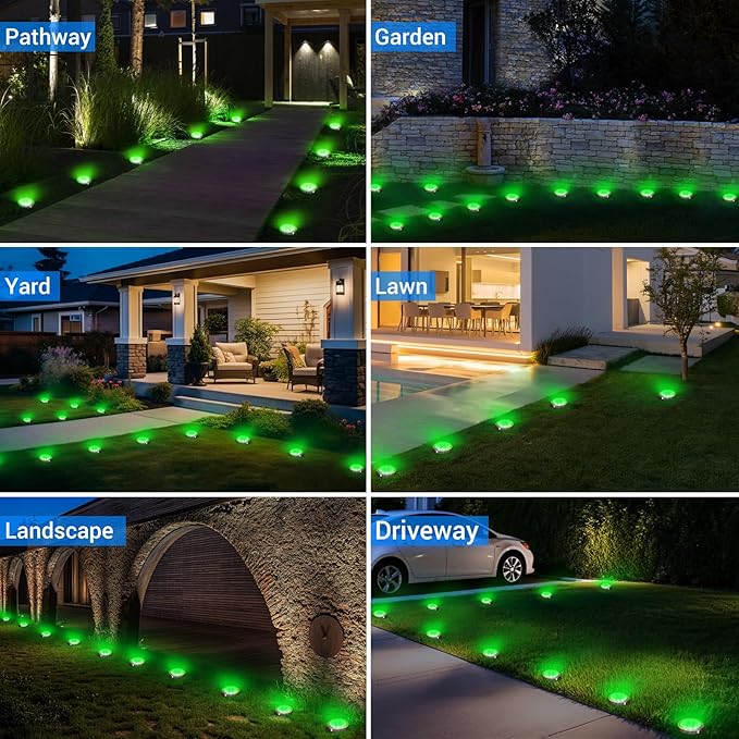 Peasur Mini Solar Ground Lights Outdoor, 2 Pack Flat Solar Powered Disc Lights, IP68 Waterproof, Anti-Rust, Landscape Lighting for Pathway Garden Yard Lawn Walkway Landscape Driveway, Green