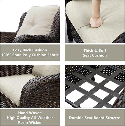 HUMMUH Patio Chairs Wicker Patio Dining Chairs Set of 2 PE Rattan Deep Seating Outdoor Chairs with 4 inch Seat Cushions(Brown/Beige)