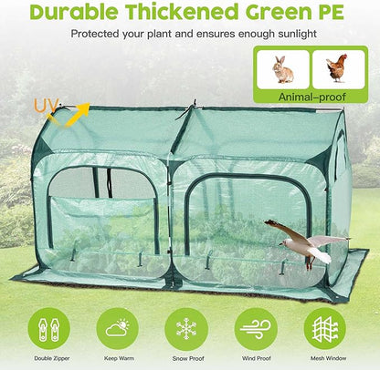 Pop up Greenhouse Tent Cover Tunnel Plant House,Large Gardening Flower Sunshine Room with Mesh Windows,Backyard PE Cover for Cold Frost Protector with Stakes and Rope Guys (Medium Size)