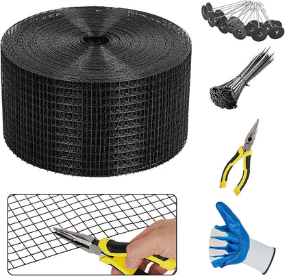 6in x 120ft Solar Panel Bird Guard & Critter Guard Mesh Kit, PVC Coated Wire Mesh Bird Wire with 100 Clips, 100 Cable Ties, Gloves, Pliers, DIY Bird Netting Solar Panel Bird Mesh Barrier