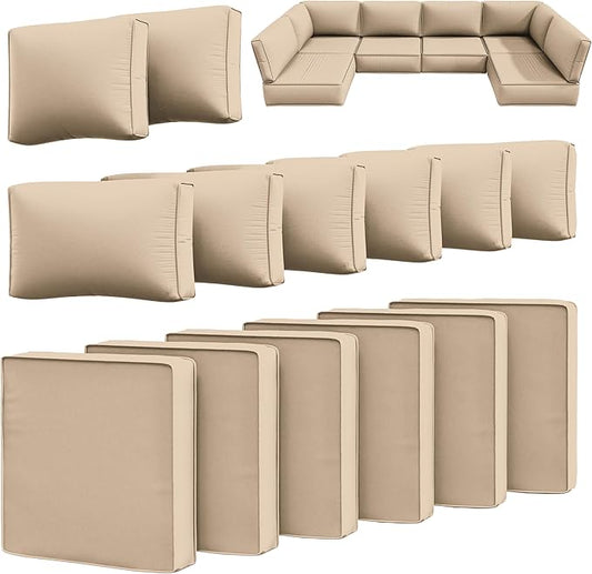 14 Pcs Outdoor Cushion Slipcovers Outdoor Patio Cushion Covers Replacement Waterproof with Zipper for Outdoor Furniture, Patio Sofa Couch 3 Sizes, Covers Only