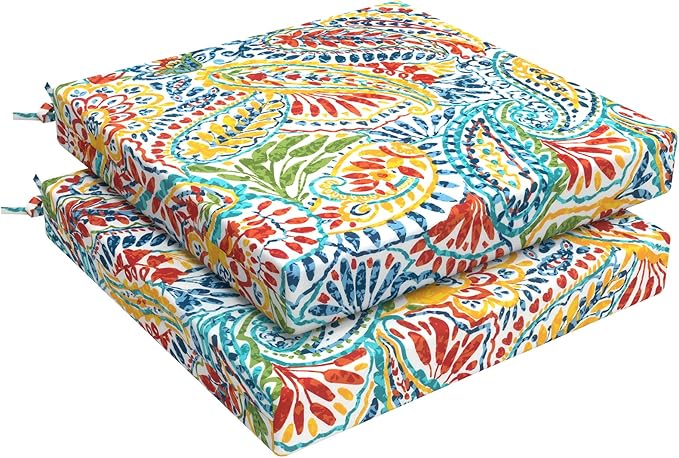LVTXIII Outdoor Chair Cushions, Fade-Resistant Patio Furniture Cushions Outdoor Chair Pads with Ties for Dining Chairs and Garden Furniture Use, 22"x22"x3" Pack of 2, Paisley Multi