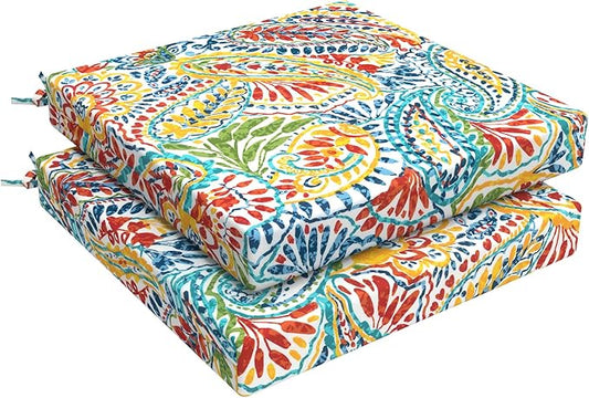 LVTXIII Outdoor Chair Cushions, Fade-Resistant Patio Furniture Cushions Outdoor Chair Pads with Ties for Dining Chairs and Garden Furniture Use, 22"x22"x3" Pack of 2, Paisley Multi