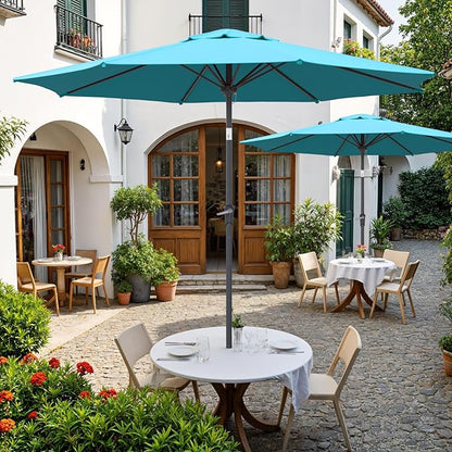 Outdoor Patio Umbrella, Table Umbrella with Push Button Tilt and Crank, 8 Ribs Market Umbrella