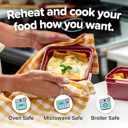 Souper Cubes Ceramic Baking Dishes 2.0-5" x 5" Baking Dishes with Silicone Lids, Individual Baking Dishes for Oven, Microwave, Oven and Air Fryer Safe, USA Made, Set of 2 - Cranberry