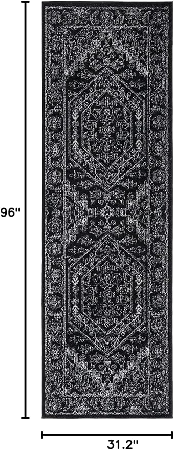 SAFAVIEH Adirondack Collection Runner Rug - 2'6" x 8', Black & Ivory, Oriental Medallion Design, Non-Shedding & Easy Care, Ideal for High Traffic Areas in Living Room, Bedroom (ADR108Z)