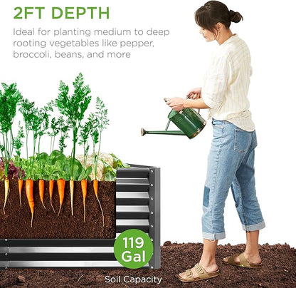 Best Choice Products 4x2x2ft Outdoor Metal Raised Garden Bed, Deep Root Planter Box for Vegetables, Flowers, Herbs w/ 119 Gallon Capacity - Gray