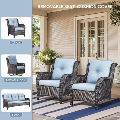 7-Piece Outdoor Patio Cushion Set - Fade & Water Resistant with Removable Olefin Cover, 22x24x4 Inch Memory Foam Cushions for Wicker Sectional Sofa – Baby Blue/Buckle