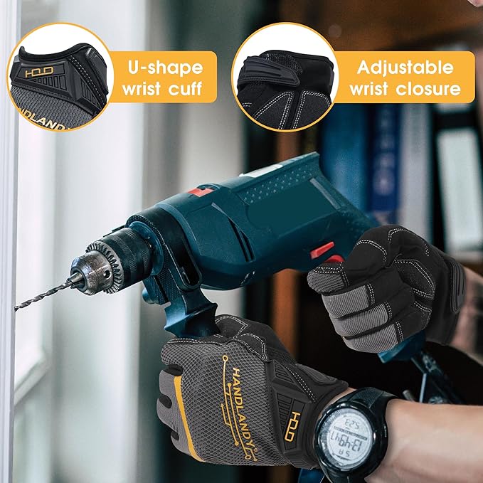 HANDLANDY Work Gloves for Men & Women, Utility Mechanic Working Gloves Touch Screen, Flexible Gardening Gloves for Yard