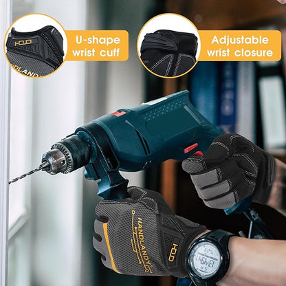 HANDLANDY Work Gloves for Men & Women, Utility Mechanic Working Gloves Touch Screen, Flexible Gardening Gloves for Yard