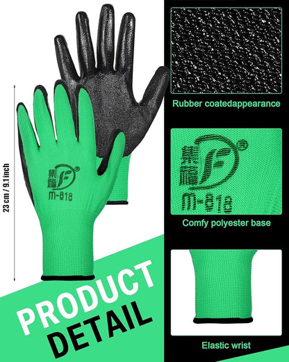 72 Pairs Gardening Work Gloves Bulk for Men Women, Rubber Coated Garden Multipack Safety Construction Glove