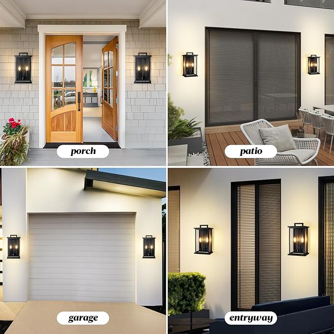 Large Outdoor Sconce Garage Lights Modern Outdoor Wall Light Exterior Wall Lantern Lights for House,Front Porch,2-Light Patio Wall Light Fixture with Thick Glass Shades E12 Waterproof 1 Pack