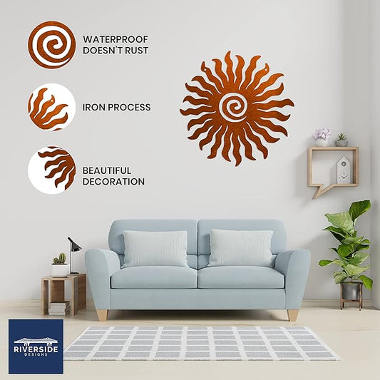 Riverside Designs Sunburst Metal Wall Art Steel Outdoor Decor - Heavy-Duty and Waterproof - Made in USA (12", Copper)