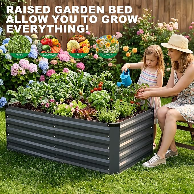 Galvanized Raised Garden Bed 6x3x2ft, Raised Beds for Gardening, Reinforced Support Bars & Safety Edges for Vegetables, Flowers, Herbs, Gray (Grey, 4x2x2FT)