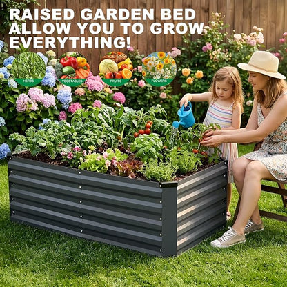 Galvanized Raised Garden Bed 6x3x2ft, Raised Beds for Gardening, Reinforced Support Bars & Safety Edges for Vegetables, Flowers, Herbs, Gray (Grey, 4x2x2FT)