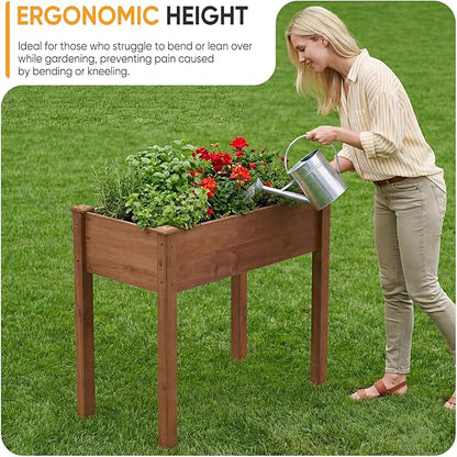NEWBULIG Raised Garden Bed with Legs 34x18x30in,Elevated Wood Planter Box Stand for Outdoors Garden Balcony Courtyard, Natural Wood 400 Pound Capacity, for Planting Herbs Flowers Vegetables, Brown