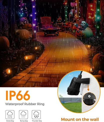 L LOHAS LED Orange Halloween Spot Lights Outdoor, 10W Dusk to Dawn Sensor Landscape Spotlights for Yard, IP66 Waterproof Pathway Outside Lights, 9.84-ft Cord, Orange Lawn Decor Lamp, UL Listed,2 Pack