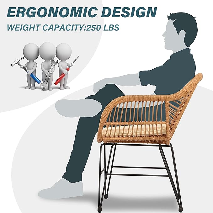 3 Piece Patio Set,Outdoor Bistro Set,Balcony Furniture,Wicker Patio Chairs,Front Porch Furniture,Outdoor Chairs Set of 2