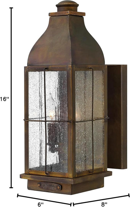 Hinkley Bingham Medium Wall Mount Outdoor Lantern - Brass, Clear Seedy Glass, Gas Light Style - Sienna Finish