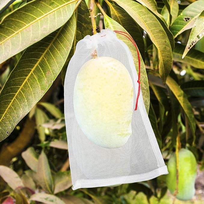 Fruit Bags for Fruit Trees, 100 PCS 6x10 Inch Fruit Protection Bags with Drawstring, Garden Netting Mesh Fruit Cover Bag for Grape, Tomato, Peach, Apple, Flower from Birds Bugs