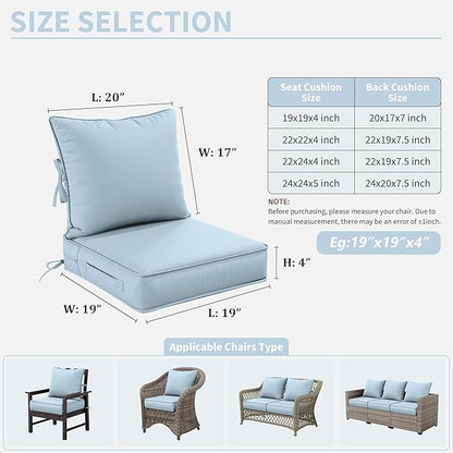 Premium Outdoor Seat Cushion Chair Cushions for Patio Furniture 19 L X 19 W X 4 H Waterproof & Fade Resistant Deep Seat and Backrest Cushion Set with Removable Covers for Chair, Sofa